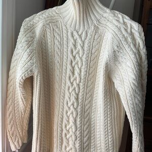 Lands' End Cream Cable Knit Turtleneck Sweater coastal